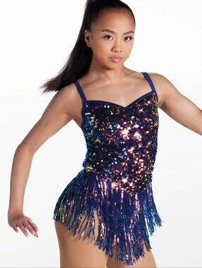 Weissman Showtime Just One Dance Navy Hologram Sequins Fringe Costume Girls LC